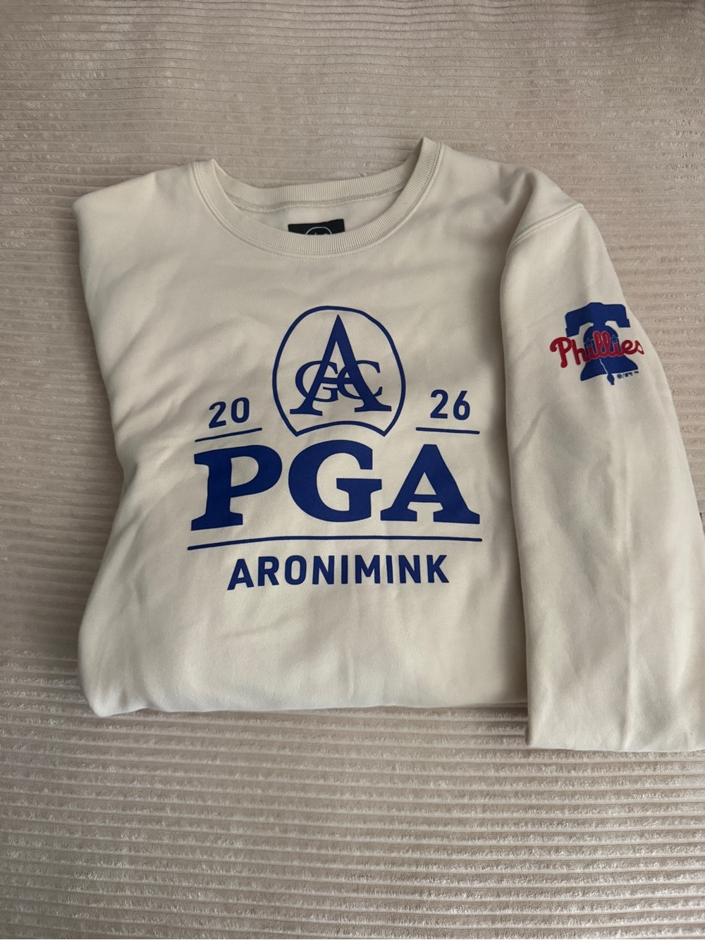 Adult Long-Sleeve Crewneck Sweatshirt - Cream/Blue- size Large. 47 brand